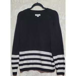 Women's Liz Claiborne Black White Cotton Blend Striped Pullover Knit Sweater XL